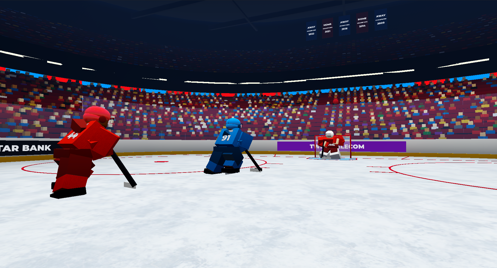 A skater on a breakaway toward the goal
